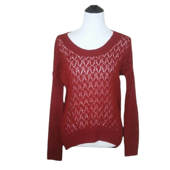 Kensie Eyelet Burgundy Red Open Weave Sweater Size XS - Picture 1 of 7
